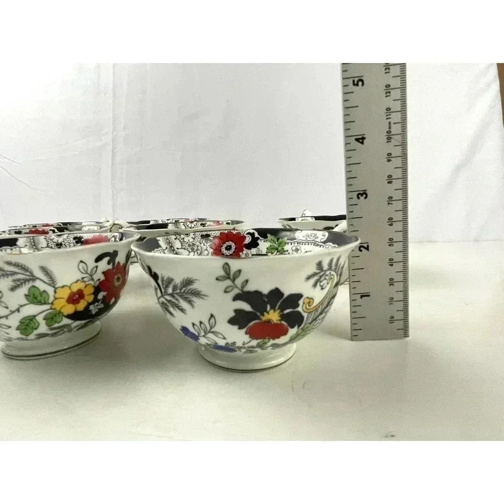 VTG Set of 7 Swansea Tea‎ Cups Floral Pattern Bone China Canton Gold Trim